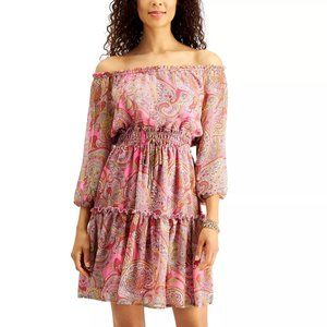 TOMMY HILFIGER Paisley Off-The-Shoulder Tiered Dress